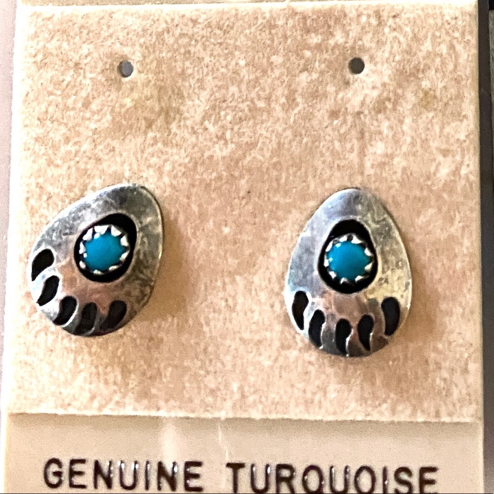 Tiny Genuine Turquoise Bear Claw Post Earrings - image 6